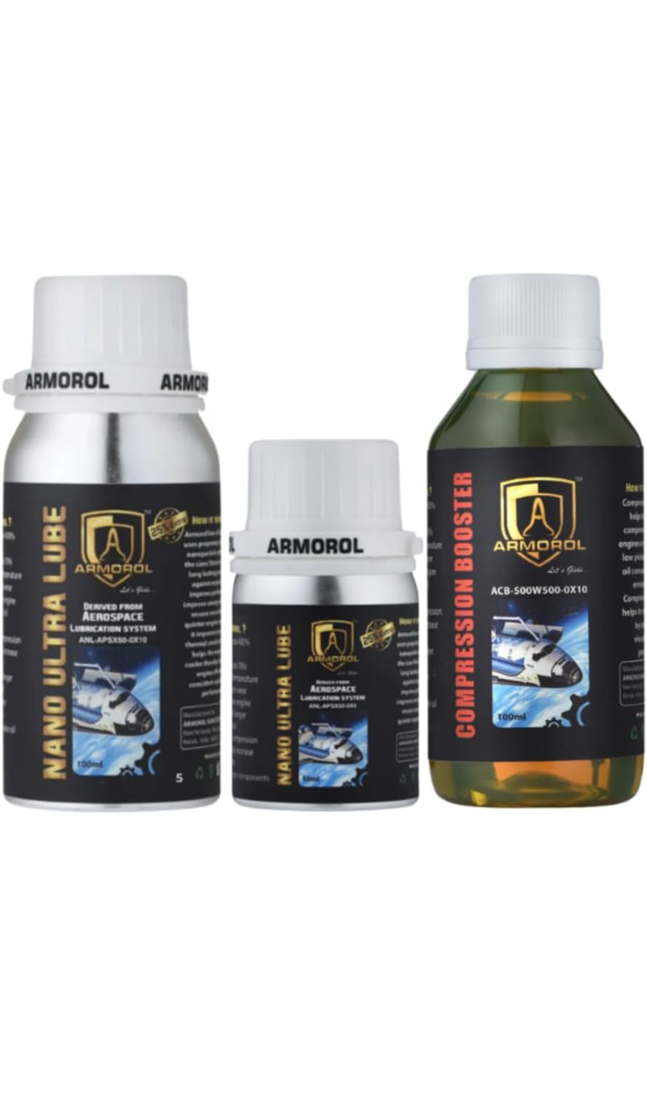 Armorol Nano Ultra Lube 150 ml + 100 ml Compression Booster  For Cars Low pickup Cars 1500 -2800 cc